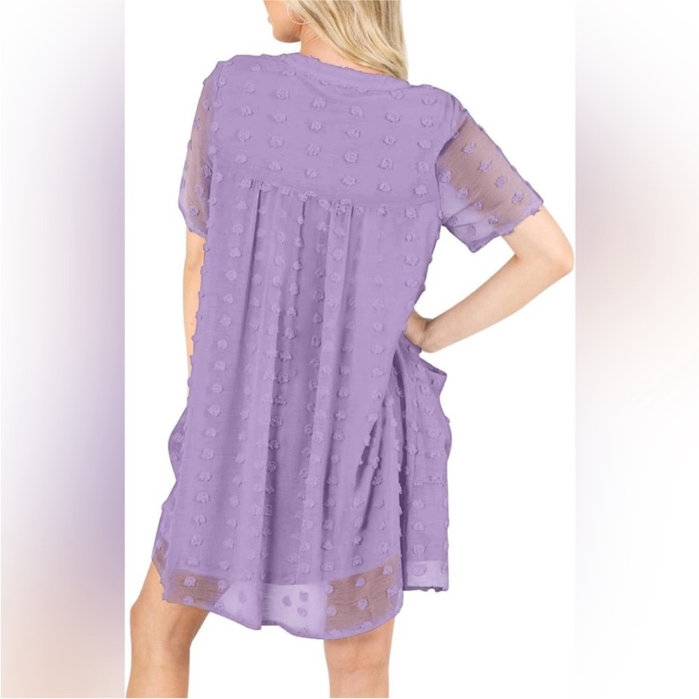 3/$25! NEW! MIHOLL Boutique Short Sleeve V-Neck Swiss Dot Babydoll Mini Dress - Picture 4 of 7